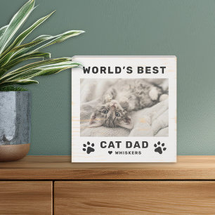 Worlds Best Cat Dad White Pet Photo Wooden Box Sign