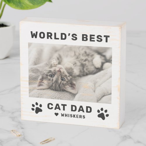 Worlds Best Cat Dad White Square Custom Photo Wooden Box Sign