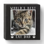 World's Best Cat Dad Your Pet's Photo Black White Wooden Box Sign World's Best Cat Dad Your Pet's Photo Black White Wooden Box Sign