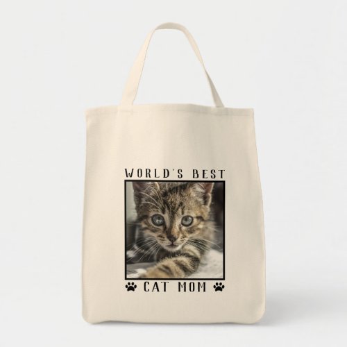 Worlds Best Cat Mom Black Paw Prints Pet Photo Tote Bag