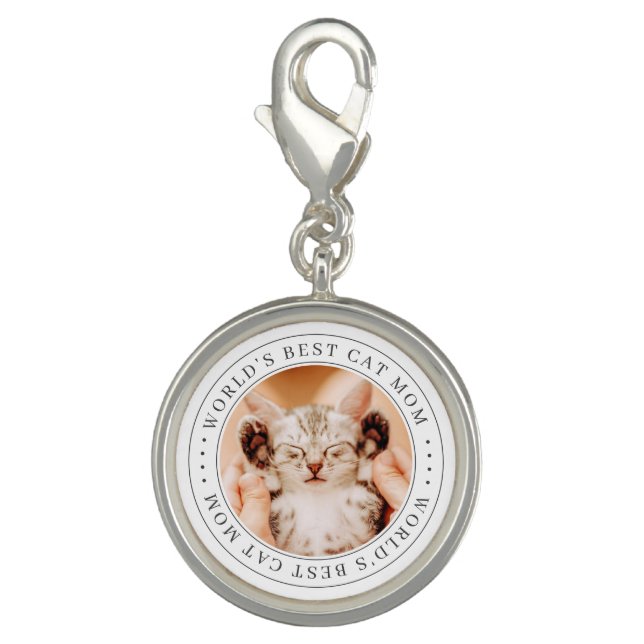 World's Best Cat Mom Classic Simple Photo Charm (Front)