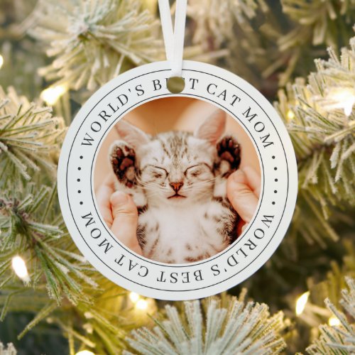 Worlds Best Cat Mom Classic Simple Photo Metal Ornament