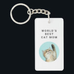 World's Best Cat Mom Custom Funny 2 Cute Photos Keychain<br><div class="desc">World's Best Cat Mom Custom Funny 2 Pet Photos Keychain</div>