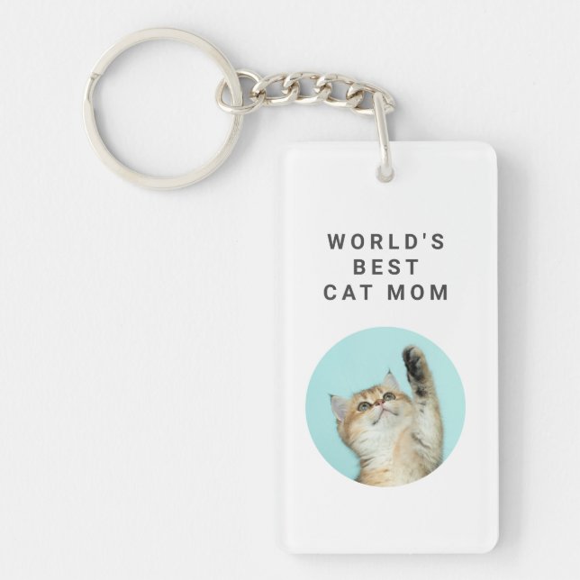 World's Best Cat Mom Custom Funny 2 Cute Photos Keychain (Front)