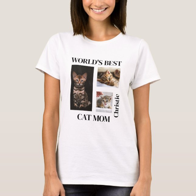 World's Best Cat Mom Custom Name Gift T-Shirt (Front)