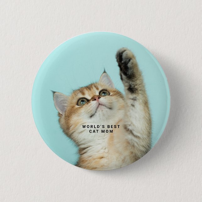 World's Best Cat Mom Custom Photo Button (Front)
