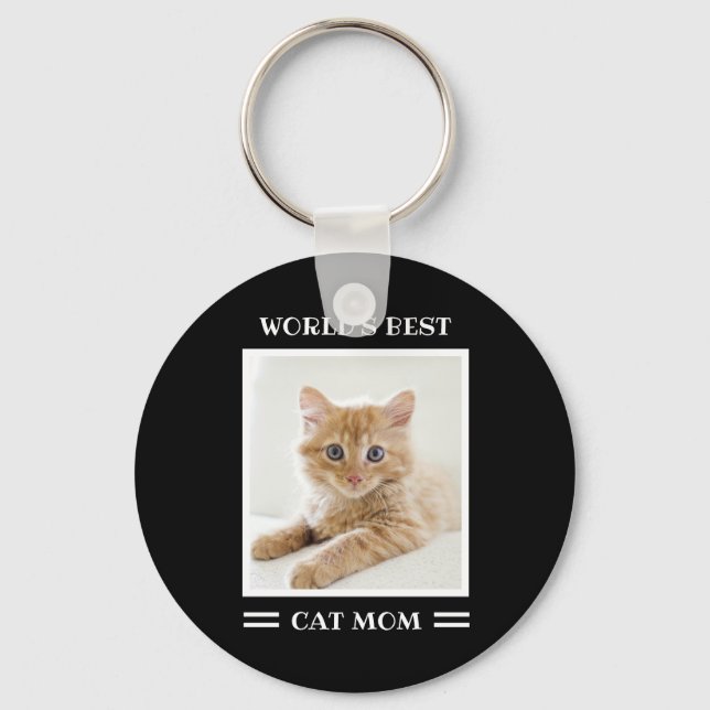 World's Best Cat Mom Custom Photo Personalized Keychain (Front)
