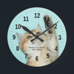 World's Best Cat Mom Custom Photo Round Clock<br><div class="desc">World's Best Cat Mom Custom Funny Pet Photos clock</div>