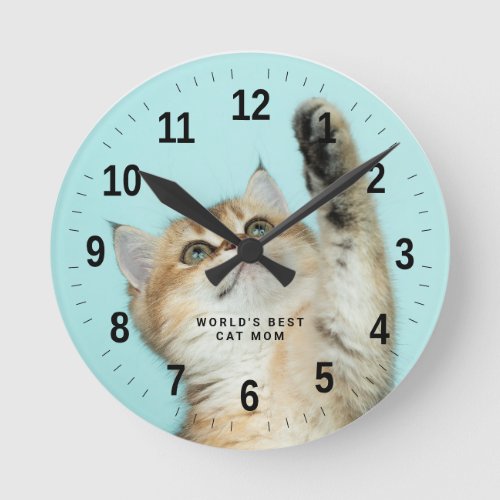 Worlds Best Cat Mom Custom Photo Round Clock