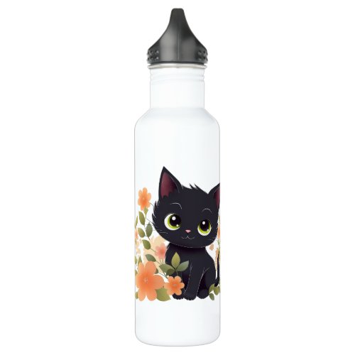 Worlds Best Cat Mom Cute Black Kitten Stainless Steel Water Bottle