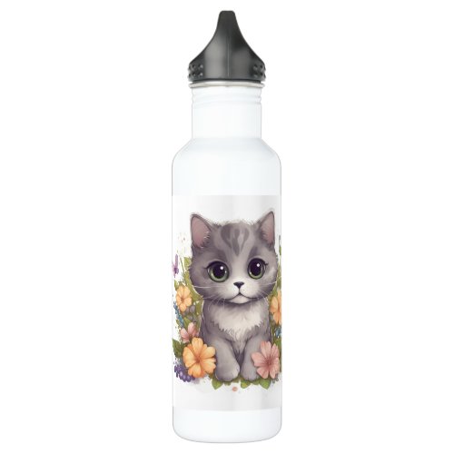 Worlds Best Cat Mom Cute Gray Kitty Stainless Steel Water Bottle