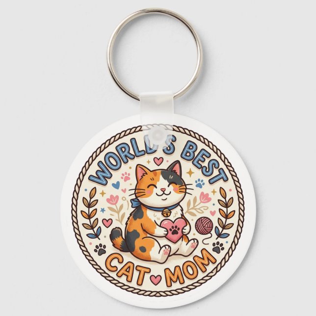 World's Best Cat Mom Cute Keychain (Front)
