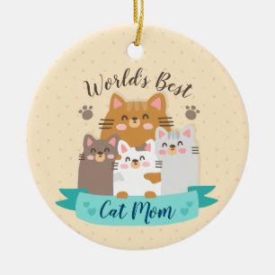 World's Best Cat Mom - Cute Kittens Ceramic Ornament