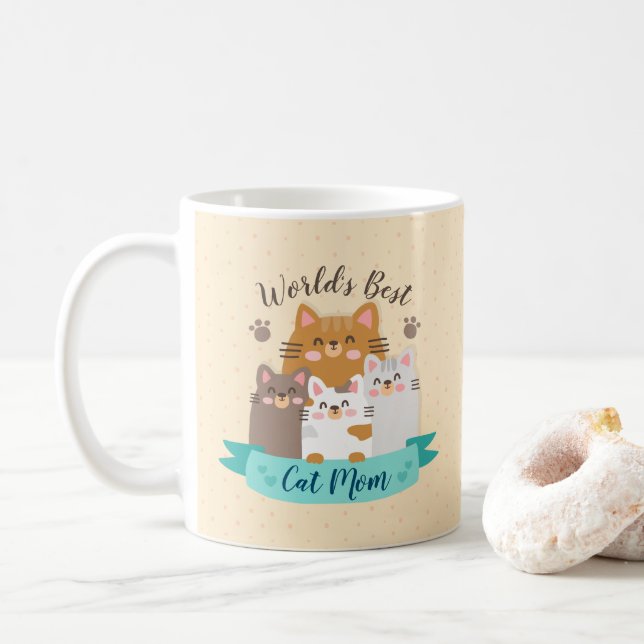 World's Best Cat Mom - Cute Kittens Coffee Mug (With Donut)
