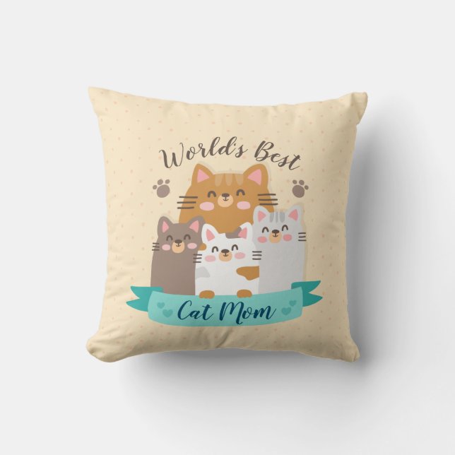 World's Best Cat Mom - Cute Kittens Throw Pillow (Front)