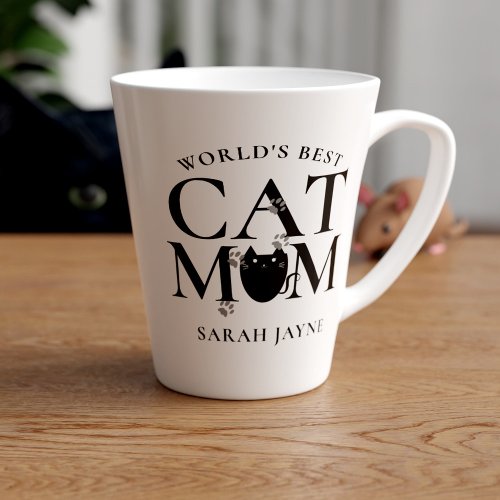 Worlds Best Cat Mom Cute Personalized Latte Mug