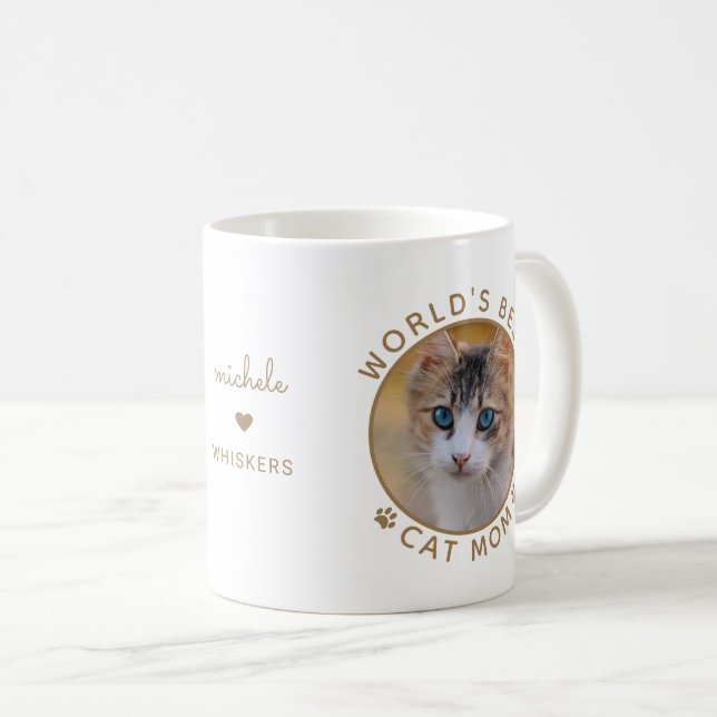 World's Best Cat Mom Gold Personalized Name Photo Coffee Mug (Front Right)