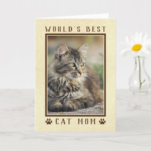 Worlds Best Cat Mom Happy Birthday Photo Gold Card