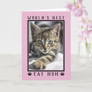 World's Best Cat Mom Happy Birthday Photo Pink Card