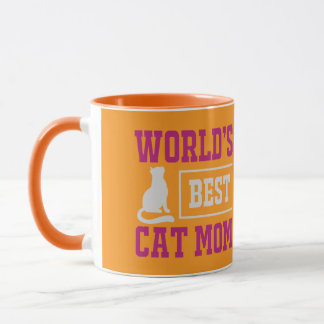 World's Best Cat Mom Orange and Purple Silhouette Mug