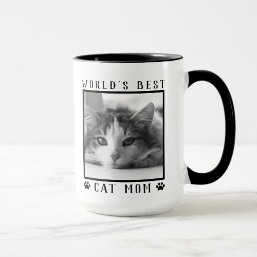 Worlds Best Cat Mom Paw Prints Black White Photo Mug
