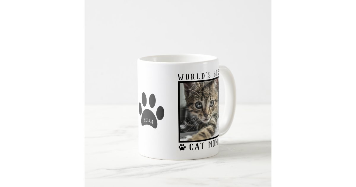 World S Best Cat Mom Paw Prints Name Pet Photo Coffee Mug