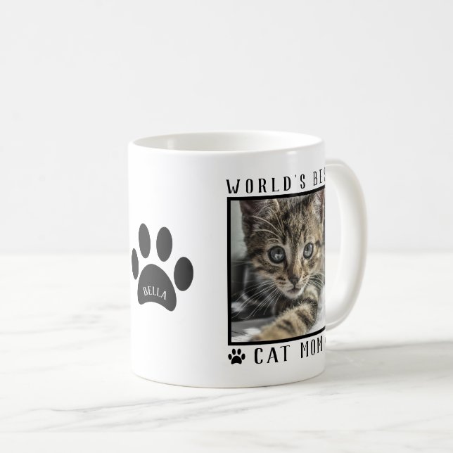 World's Best Cat Mom Paw Prints Name Pet Photo Coffee Mug (Front Right)