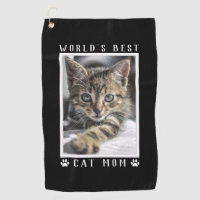 World's Best Cat Mom Paw Prints Pet Photo Black Golf Towel