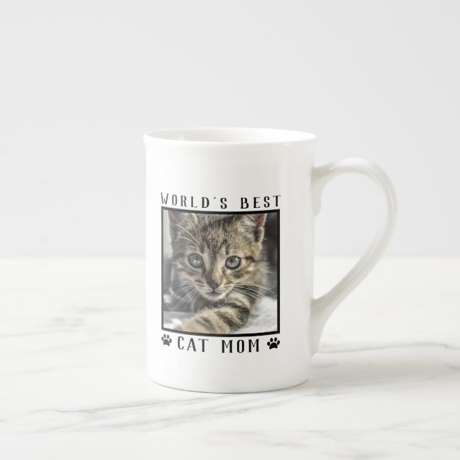 World's Best Cat Mom Paw Prints Pet Photo Frame Bone China Mug (Right)