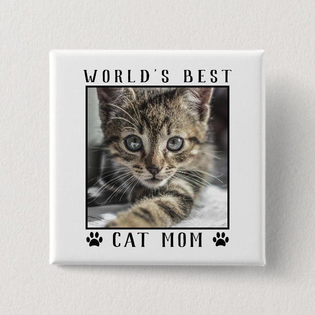World's Best Cat Mom Paw Prints Pet Photo Frame Button (Front)