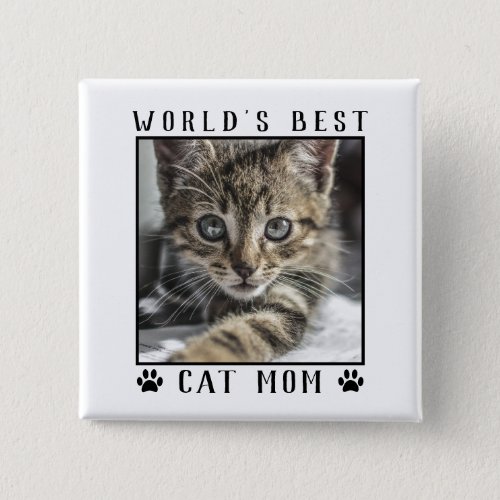 Worlds Best Cat Mom Paw Prints Pet Photo Frame Button