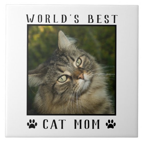 Worlds Best Cat Mom Paw Prints Pet Photo Frame Ceramic Tile