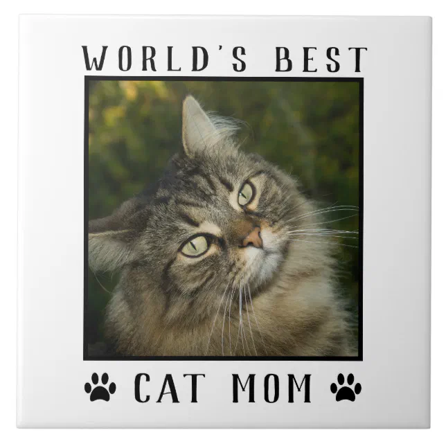 World's Best Cat Mom Paw Prints Pet Photo Frame Ceramic Tile | Zazzle