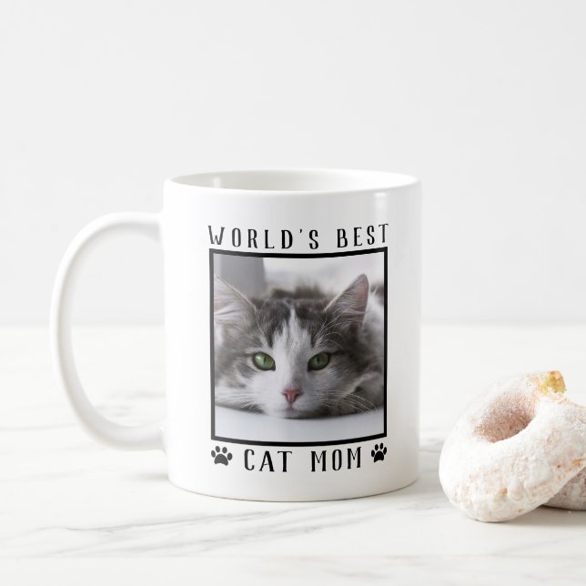 World's Best Cat Mom Paw Prints Pet Photo Frame Coffee Mug (With Donut)