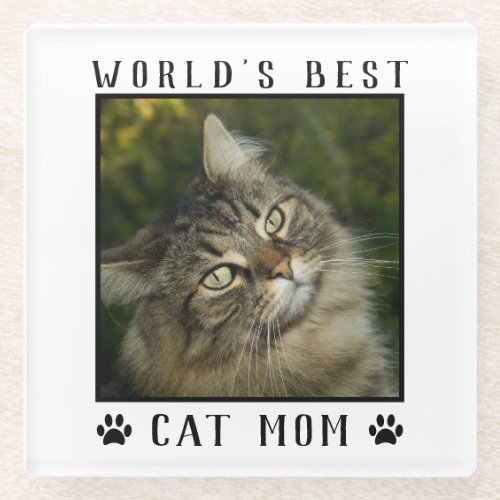 Worlds Best Cat Mom Paw Prints Pet Photo Frame Glass Coaster