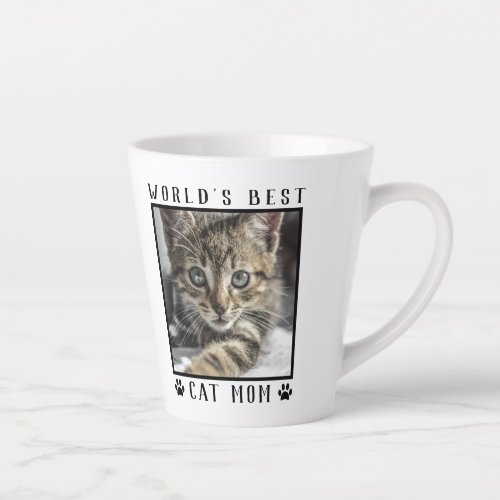 Worlds Best Cat Mom Paw Prints Pet Photo Frame Latte Mug