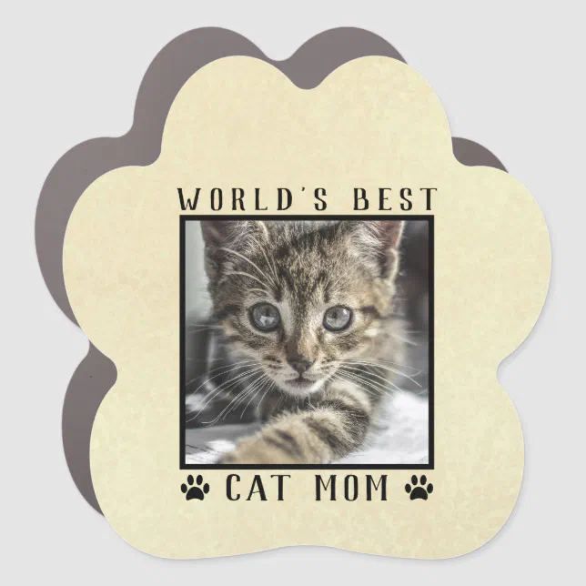World's Best Cat Mom Paw Prints Pet Photo Gold Paw Car Magnet | Zazzle