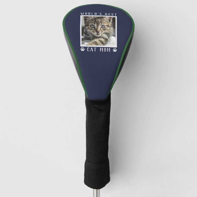 World's Best Cat Mom Paw Prints Pet Photo Navy Golf Head Cover (Front)