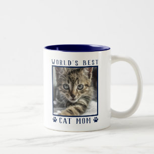 World's Best Cat Mom Paw Prints Pet Photo Navy Two-Tone Coffee Mug