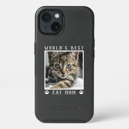 Worlds Best Cat Mom Paw Prints Pet Photo on Black iPhone 13 Case