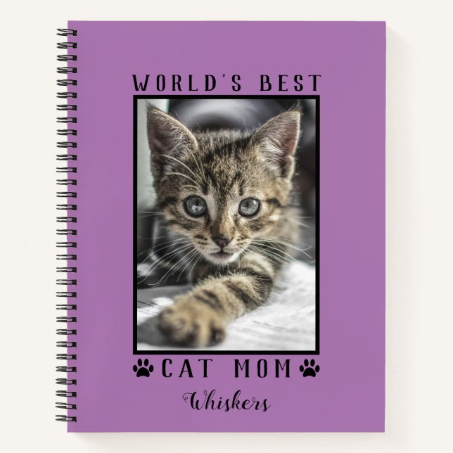 World's Best Cat Mom Paw Prints Pet Photo Purple Notebook (Front)