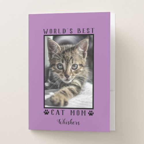 Worlds Best Cat Mom Paw Prints Pet Photo Purple Pocket Folder