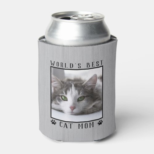 Worlds Best Cat Mom Paw Prints Pet Photo Rustic Can Cooler
