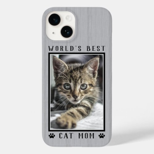 Worlds Best Cat Mom Paw Prints Pet Photo Rustic Case_Mate iPhone 14 Case