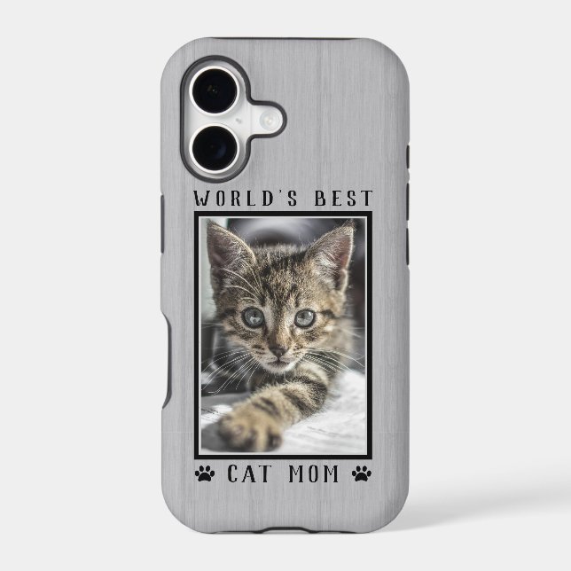 World's Best Cat Mom Paw Prints Pet Photo Rustic Case-Mate iPhone Case (Back)