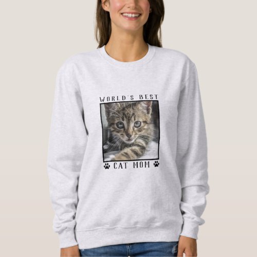 Worlds Best Cat Mom Paw Prints Pet Photo Sweatshirt