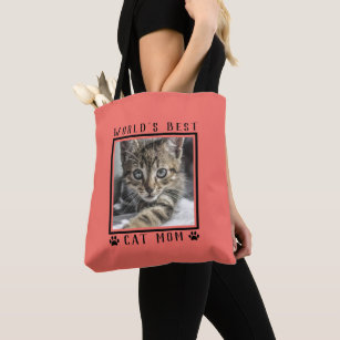 World's Best Cat Mom Paw Prints Photo Frame Coral Tote Bag
