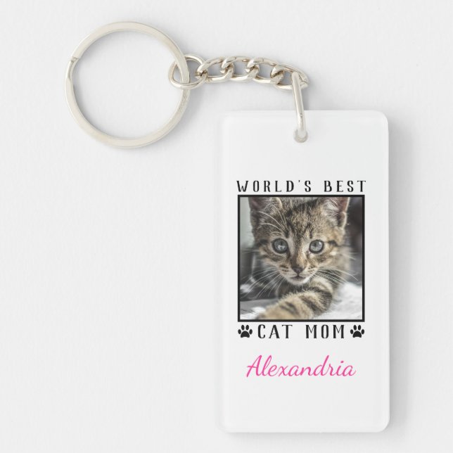 World's Best Cat Mom Paw Prints Photo Frame Keychain (Front)