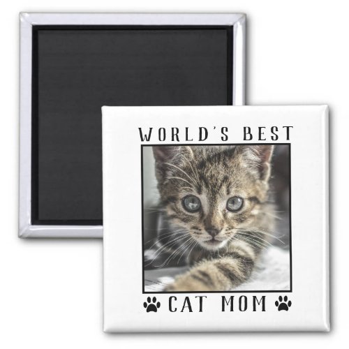 Worlds Best Cat Mom Paw Prints Photo Frame Magnet