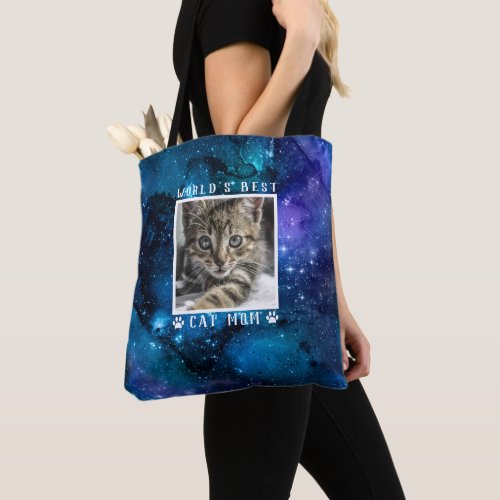 Worlds Best Cat Mom Paw Prints Photo Frame Space Tote Bag